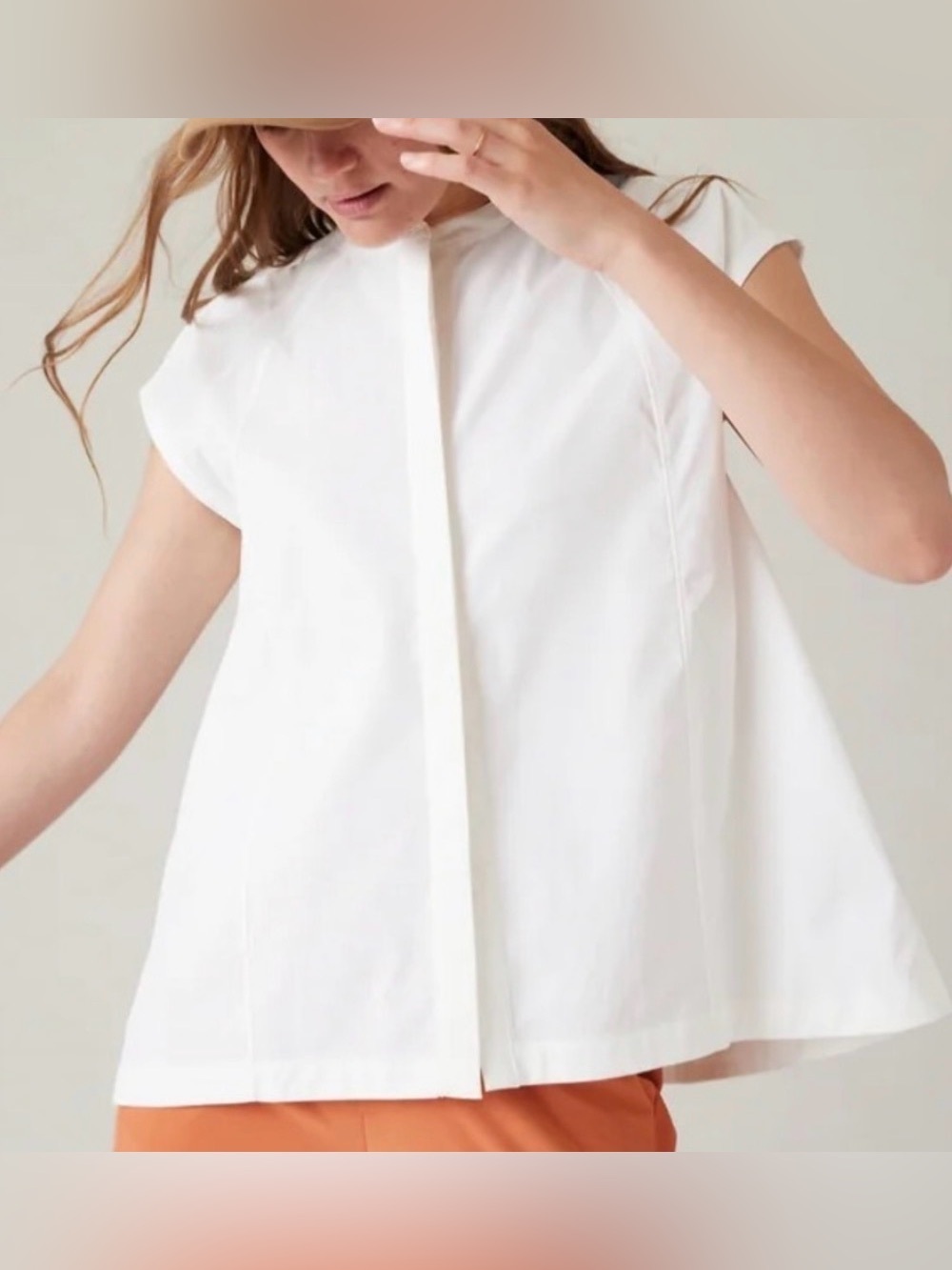 Athleta Performance Poplin Popover Top, White Blouse Oversized Shirt Small